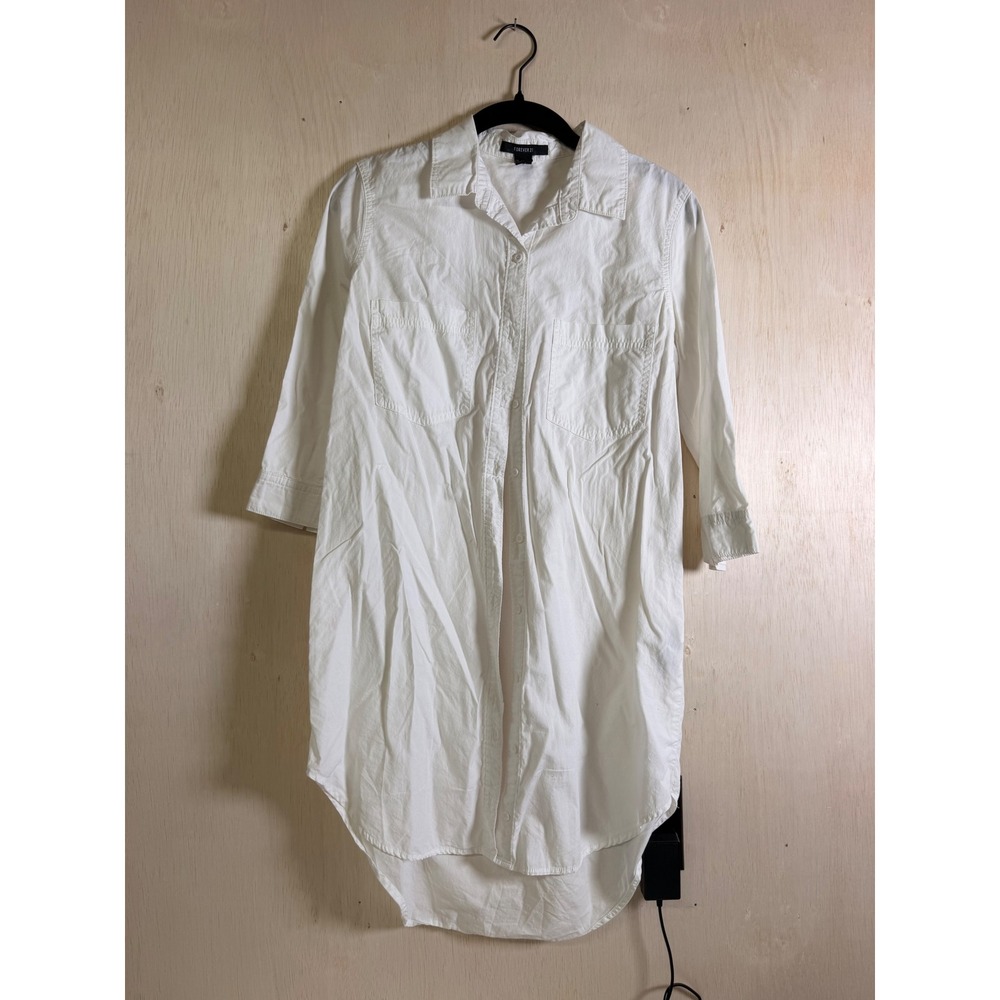 Forever 21 Shirt Dress Women Small White Excellent High-Low Button Down Pockets